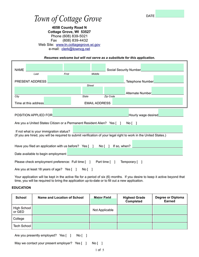 Employment Application screenshot