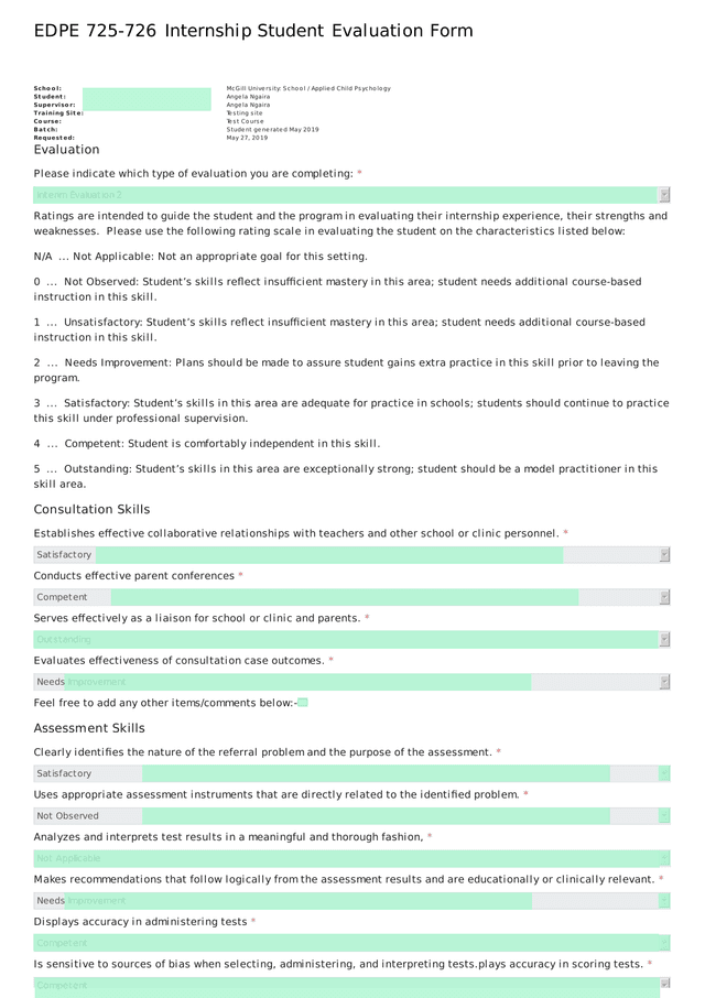Interim Evaluation Form screenshot