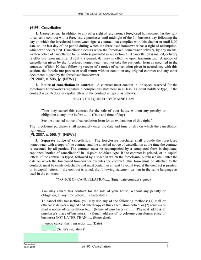 MRS Title 32, 6195. CANCELLATION screenshot