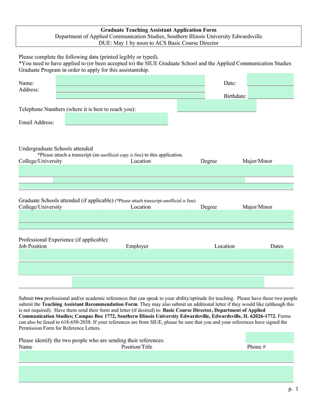 Graduate Teaching Assistant Application Form screenshot