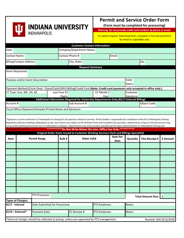 Permit And Service Order Form screenshot
