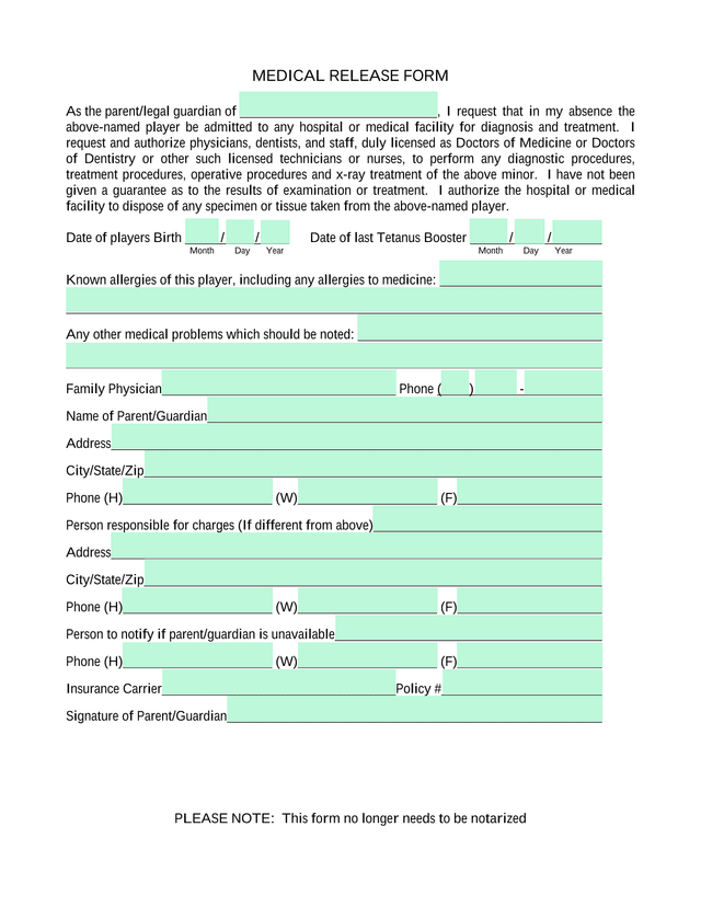 MEDICAL RELEASE FORM screenshot