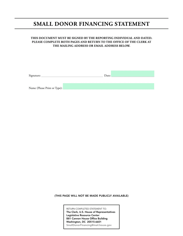 Small Donor Financing Statement screenshot
