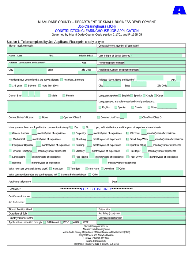 Construction Clearinghouse Job Application screenshot