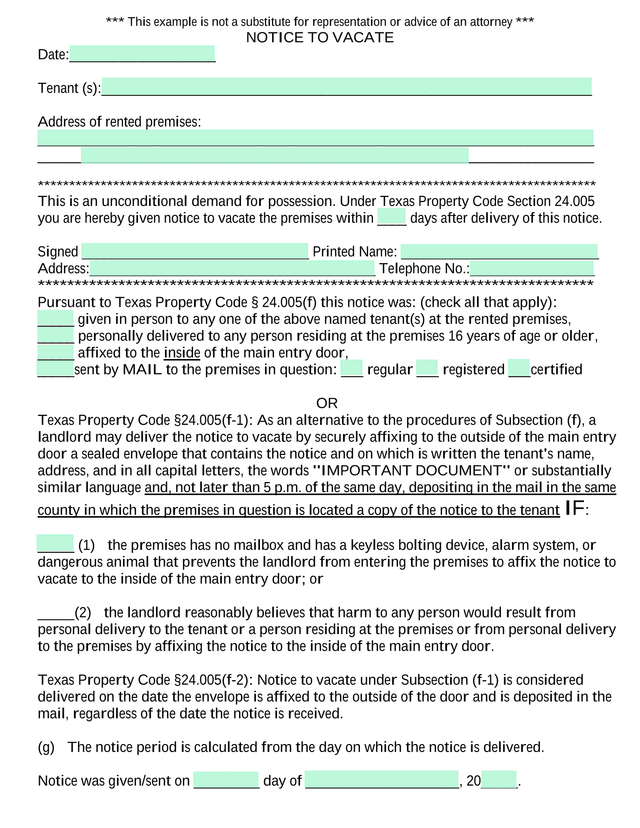 Notice To Vacate screenshot