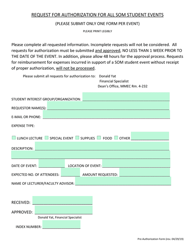 Pre Authorization Form screenshot