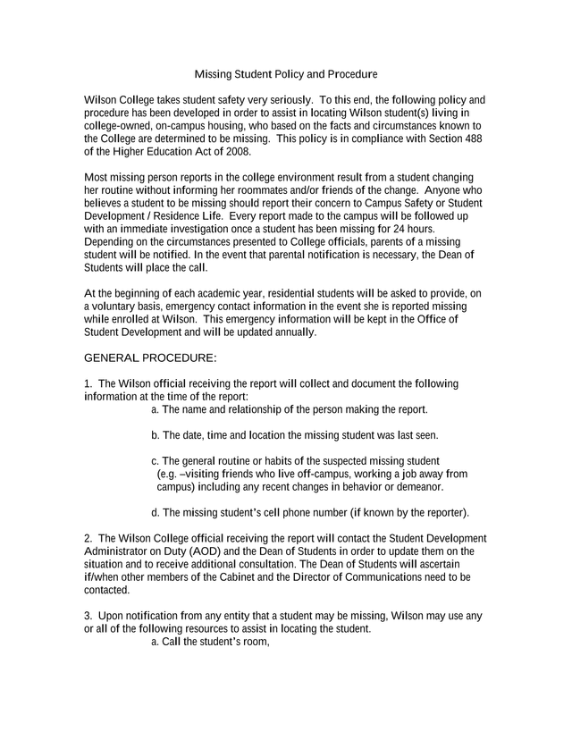 Missing Student Policy And Procedure screenshot