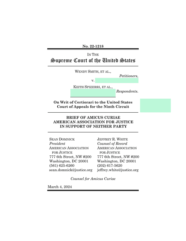 Brief Of Amicus Curiae American Association For Justice In Support Of Neither Party screenshot