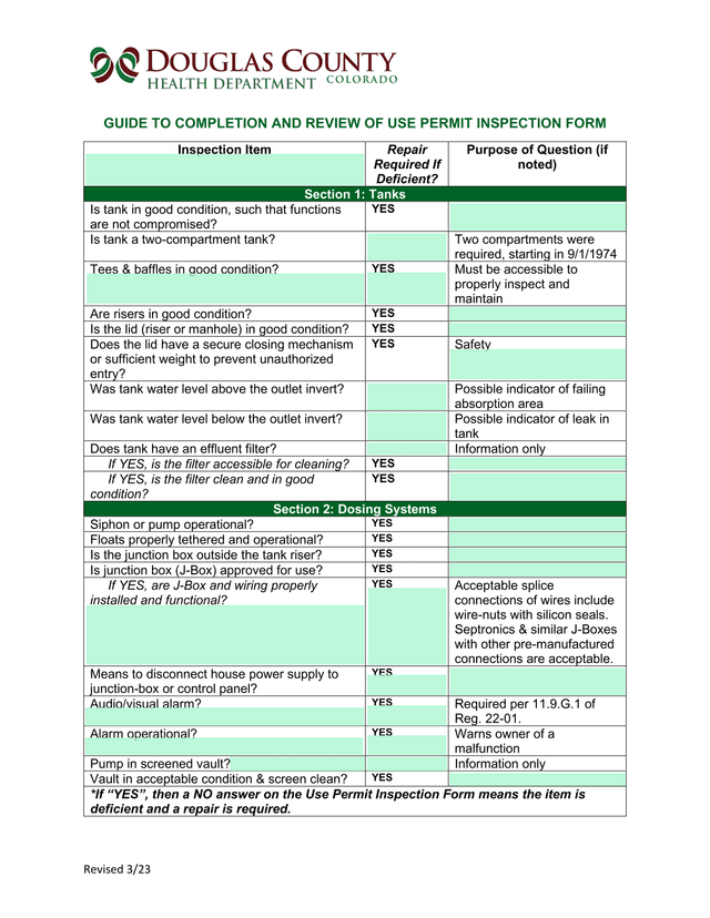 GUIDE TO COMPLETION AND REVIEW OF USE PERMIT INSPECTION FORM screenshot