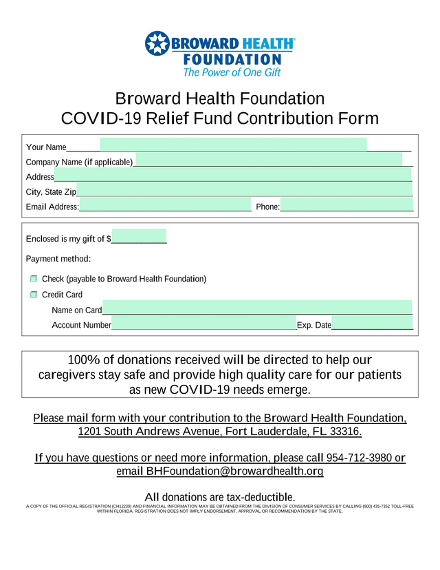 COVID 19 Relief Fund Contribution Form screenshot