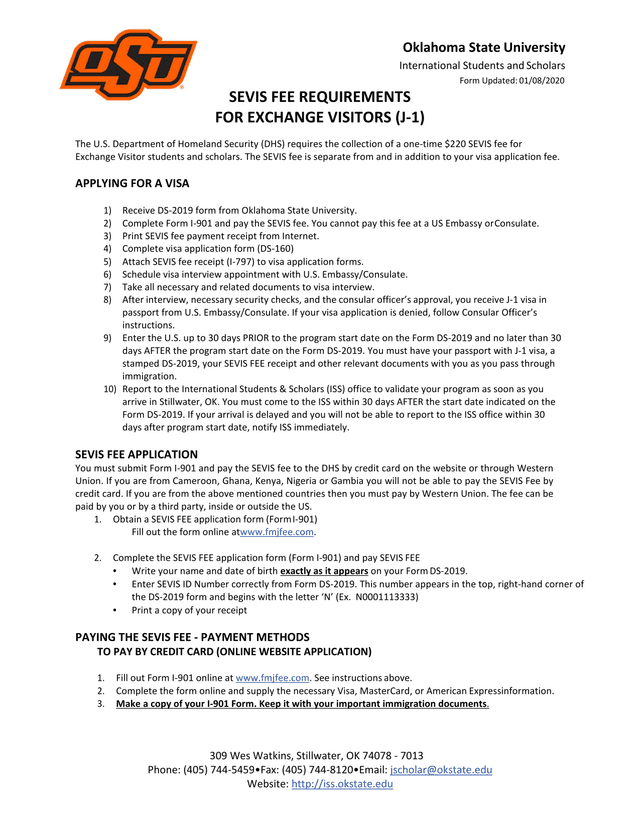 SEVIS FEE REQUIREMENTS FOR EXCHANGE VISITORS (J 1) screenshot