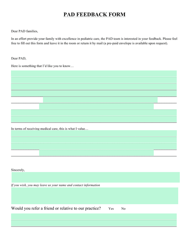 PAD Feedback Form screenshot