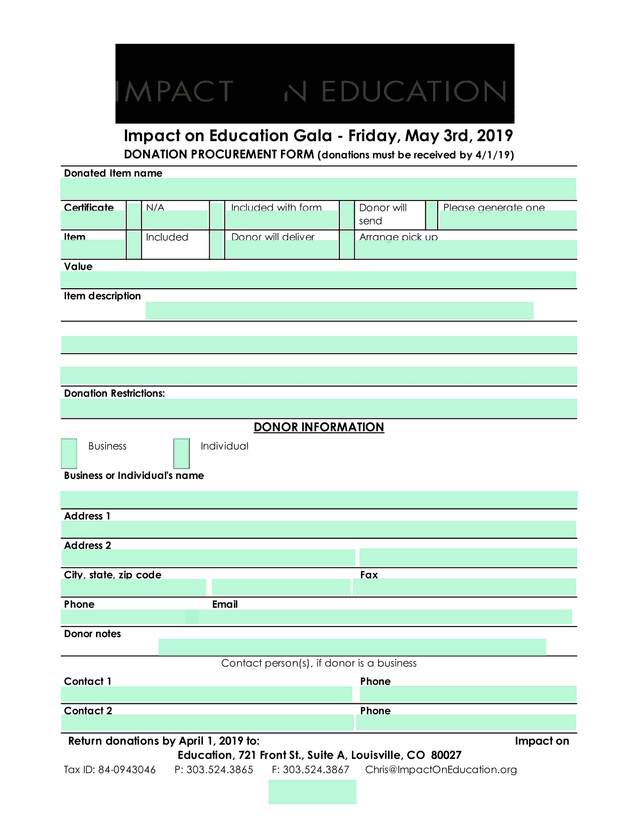 Donation Procurement Form screenshot