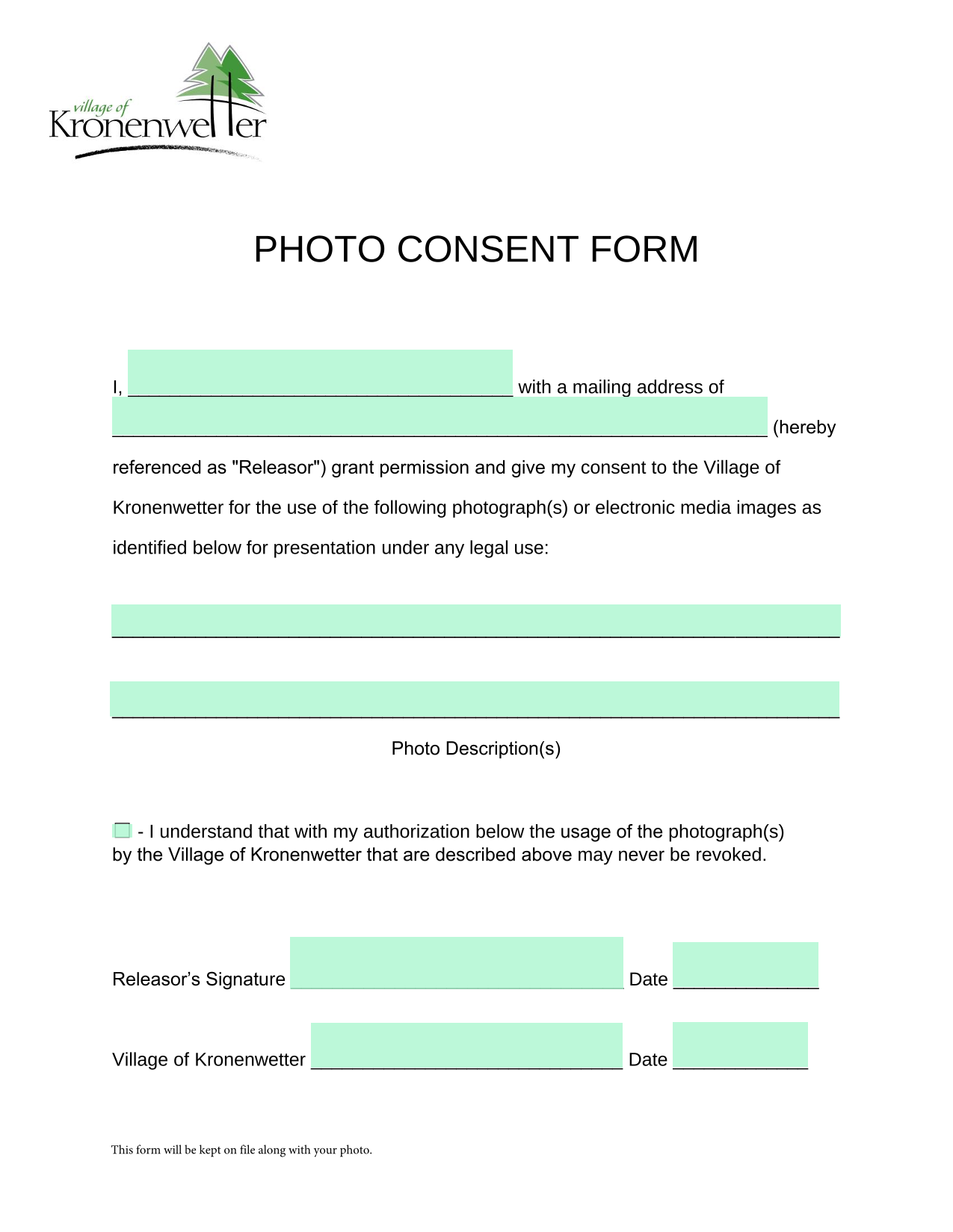 Photo Consent Form screenshot