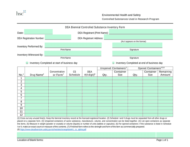 DEA Biennial Controlled Substance Inventory Form screenshot