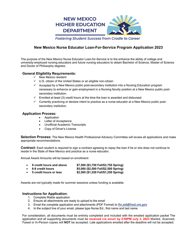 New Mexico Nurse Educator Loan For Service Program Application 2023 screenshot
