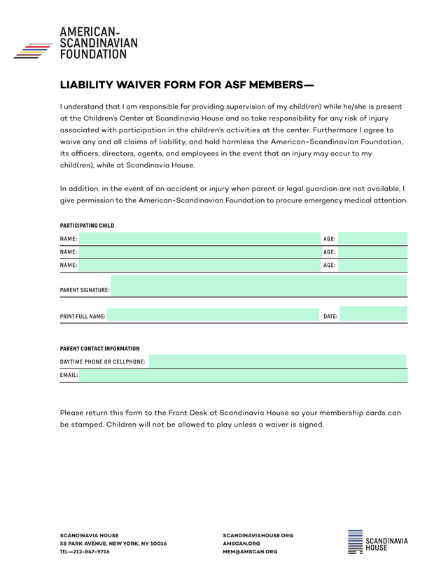 Liability Waiver Form For ASF Members screenshot