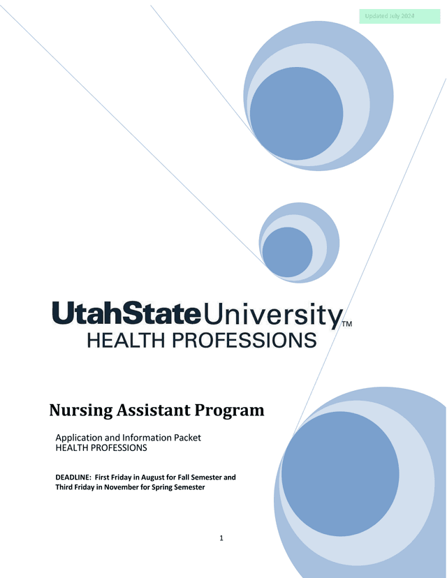 Nursing Assistant Program Application And Information Packet screenshot