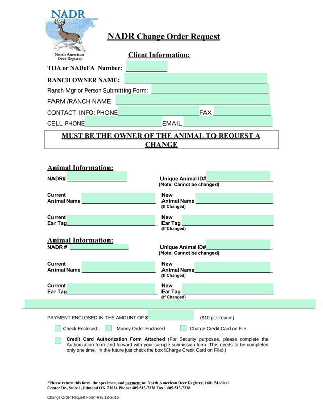 NADR Change Order Request screenshot