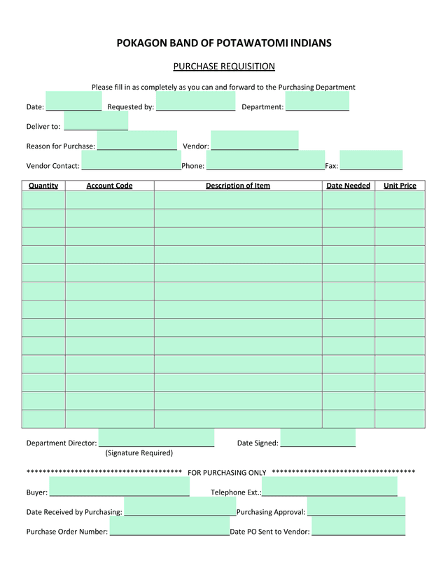 PURCHASE REQUISITION screenshot