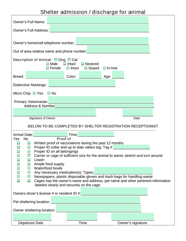 Shelter Admission  Discharge For Animal screenshot