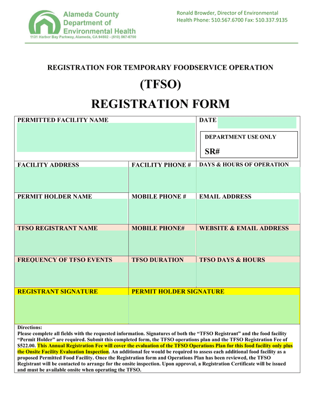 REGISTRATION FOR TEMPORARY FOODSERVICE OPERATION (TFSO) REGISTRATION FORM screenshot