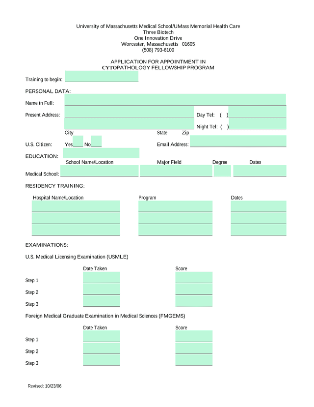 Application For Appointment In Cytopathology Fellowship Program screenshot