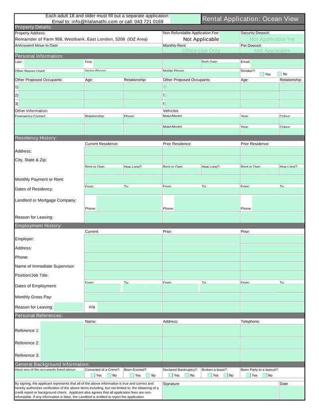 Rental Application Ocean View screenshot