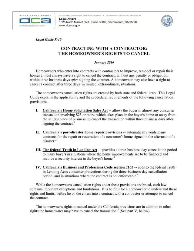 Legal Guide K 10 Contracting With A Contractor The HomeownerS Rights To Cancel screenshot