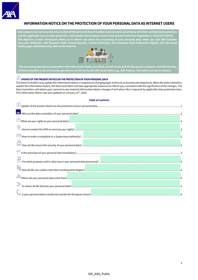 Information Notice On The Protection Of Your Personal Data As Internet Users screenshot