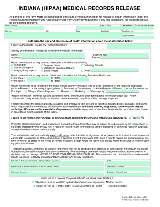 LMG HIM 1401 Health Information Release Authorization screenshot