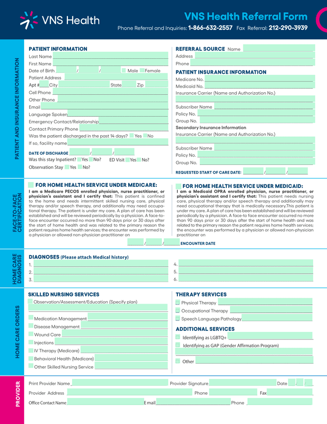 Home Health Service Form screenshot