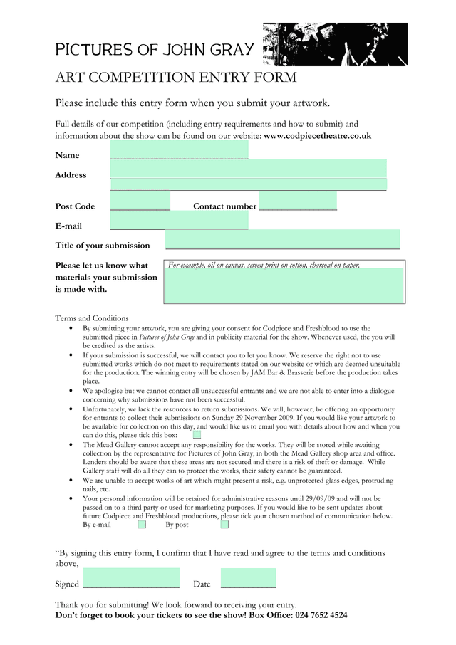 Pictures Of John Gray Art Competition Entry Form screenshot