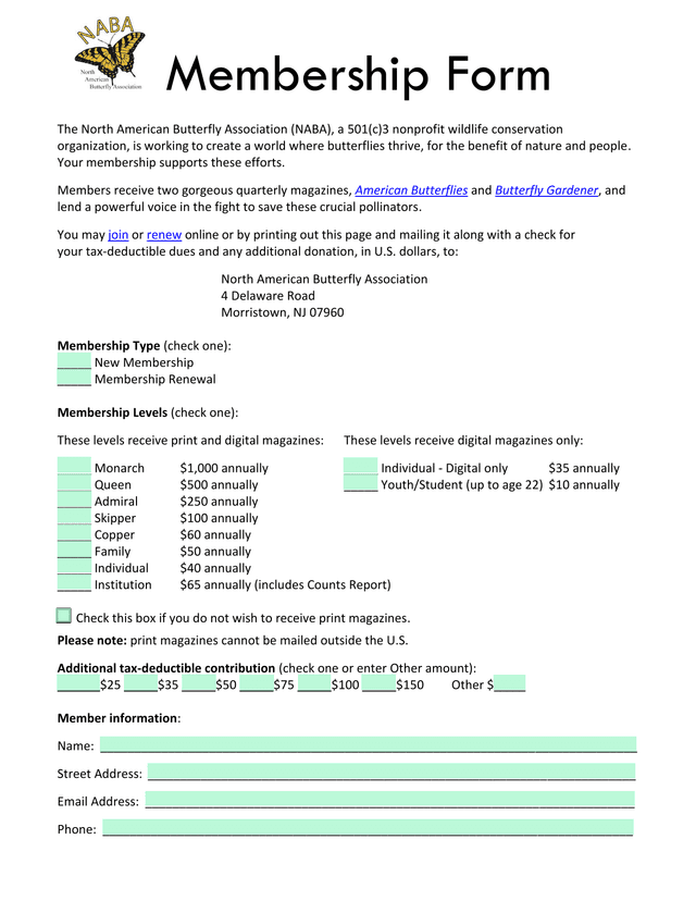 Membership Form screenshot