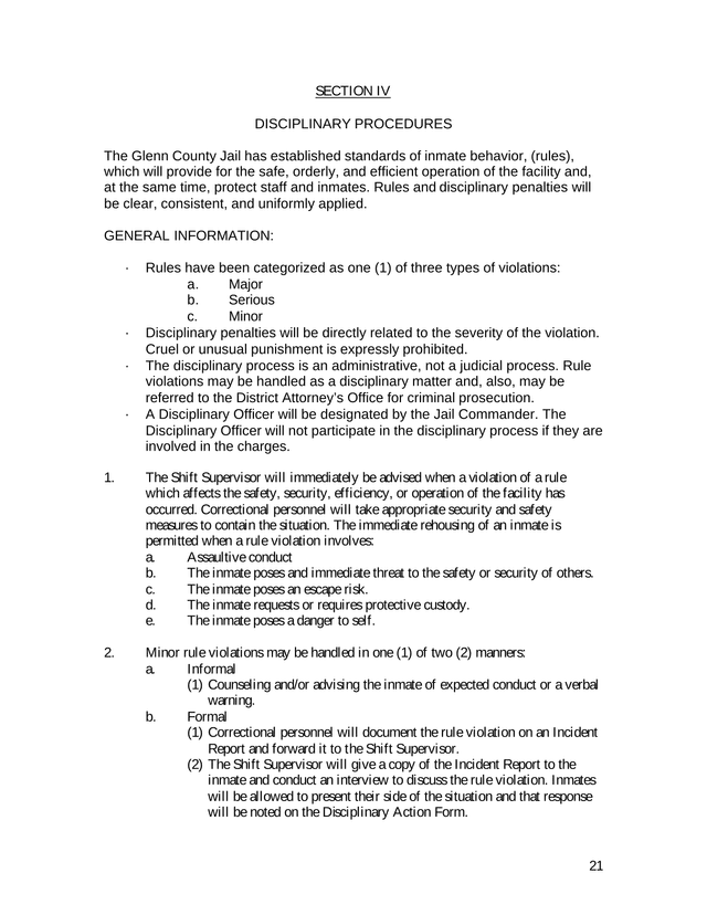 Glenn County Jail Disciplinary Procedures screenshot