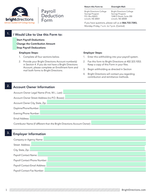 Bright Directions Payroll Deduction Form screenshot
