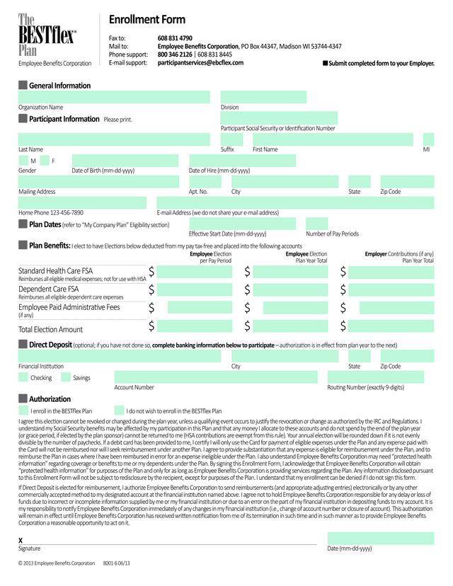 BESTflex Plan Election Form screenshot