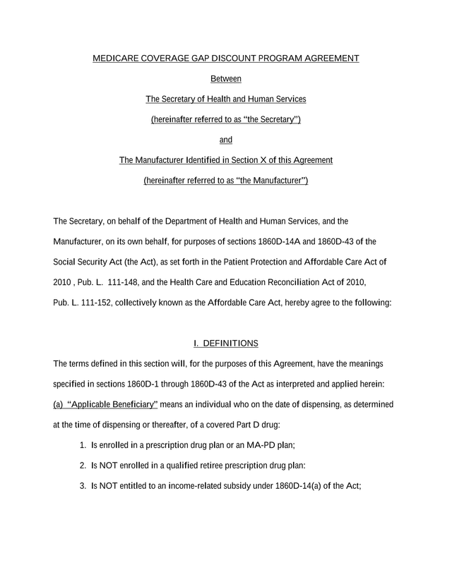 Medicare Coverage Gap Discount Program Agreement screenshot