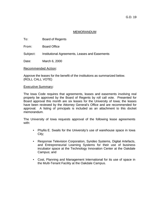 G.D. 19 Memorandum screenshot
