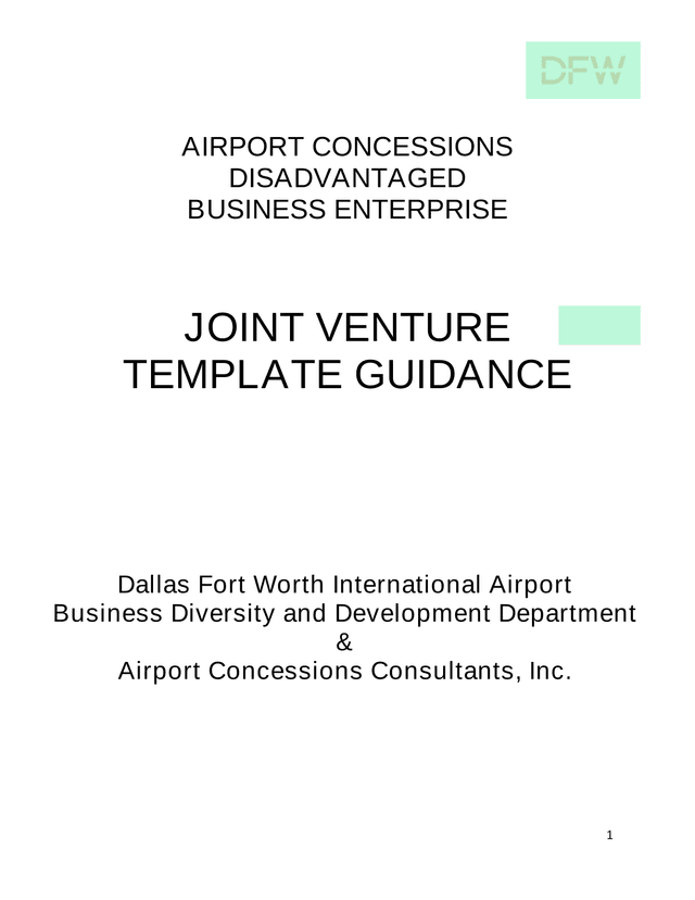Airport Concessions Disadvantaged Business Enterprise Joint Venture Template Guidance screenshot