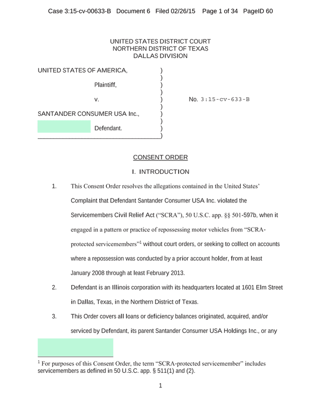 Consent Order   United States V. Santander Consumer USA Inc. screenshot