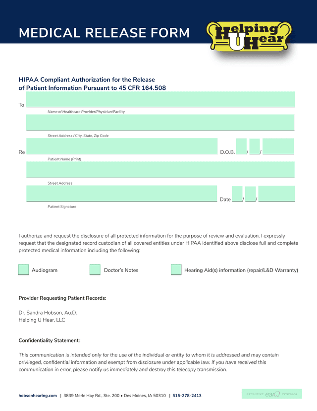 MEDICAL RELEASE FORM screenshot