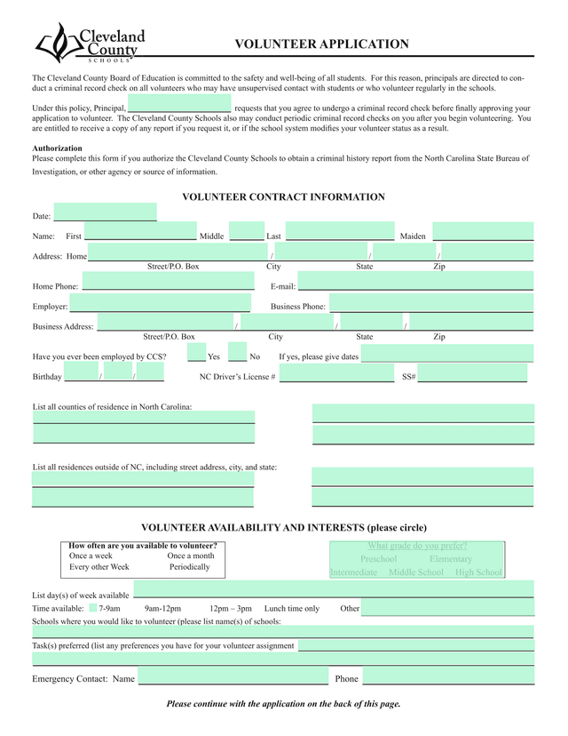 Volunteer Application screenshot