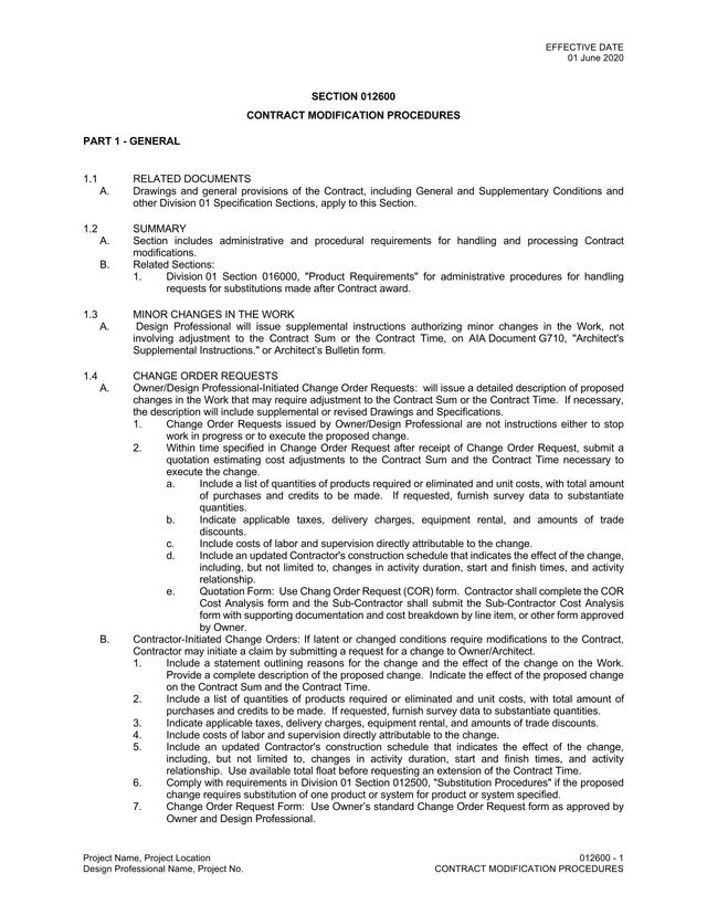 Contract Modification Procedures screenshot