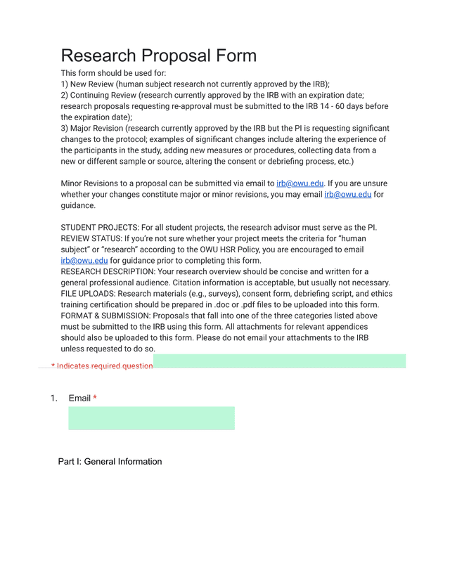 Research Proposal Form screenshot
