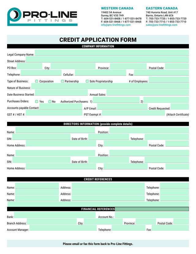 Credit Application Form screenshot