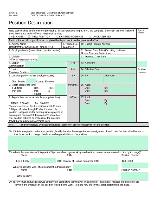 DA 281 2 Position Description screenshot