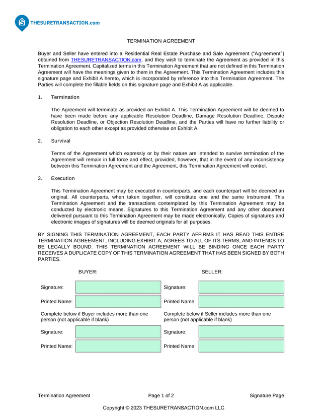 Termination Agreement screenshot
