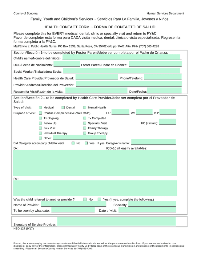 Health Contact Form screenshot