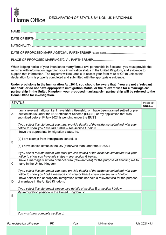 DECLARATION OF STATUS BY NON UK NATIONALS screenshot